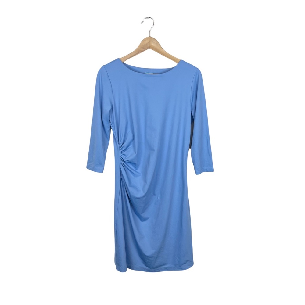 J. McLaughlin Blue Sheath Dress Catalina Cloth Ruched Side Size Medium